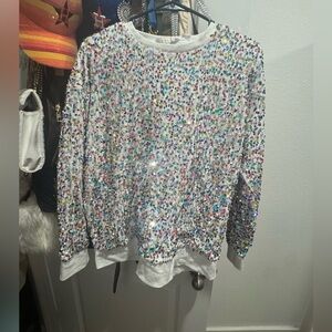 Shiraleah White Multicolored Sequin Top medium